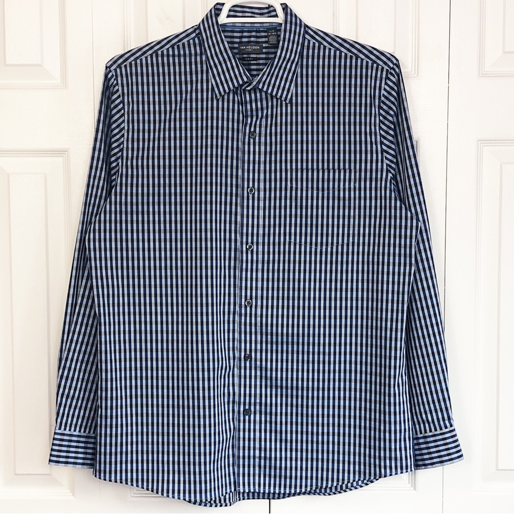Van Heusen Flex Slim Fit Blue Check Plaid Button Down Shirt